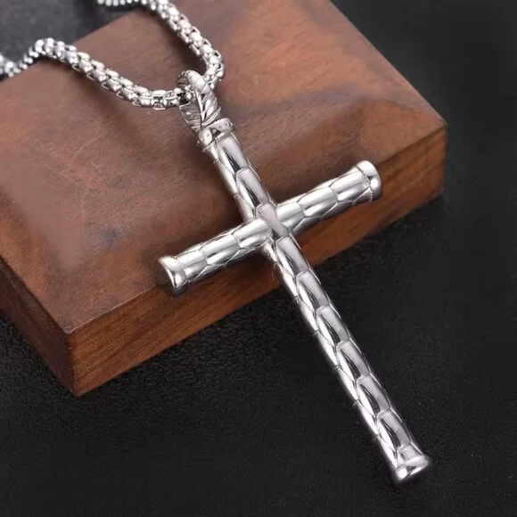 Silver Christian Rope Nail Cross Necklace Religious Pendant Faith Jewelry Gift - Picture 1 of 2